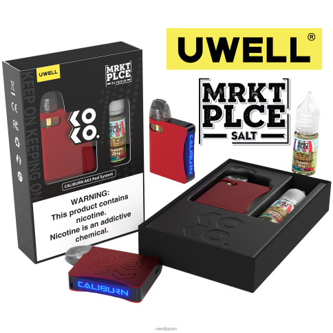 UWELL CALIBURN AK3 キット + a3s 08ohm ポッド (x2) + パパの蒸気 10ml 塩 50mg | UWELL ベイプ crlレッド/flvフォービデントベリー 50mg J0X2T244